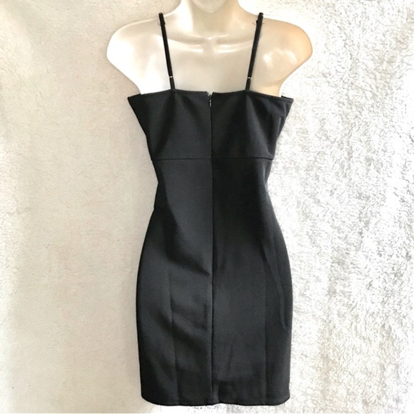 LUCCA COUTURE Black bodycon mini dress Size Medium adjustable spaghetti straps M - Picture 2 of 11